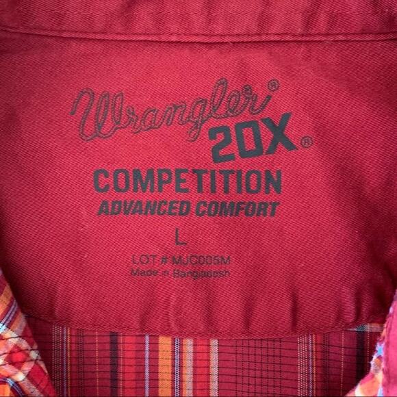Wrangler 20X Competition Long Sleeve Western Snap Shirt Size L Red Plaid - Picture 3 of 11
